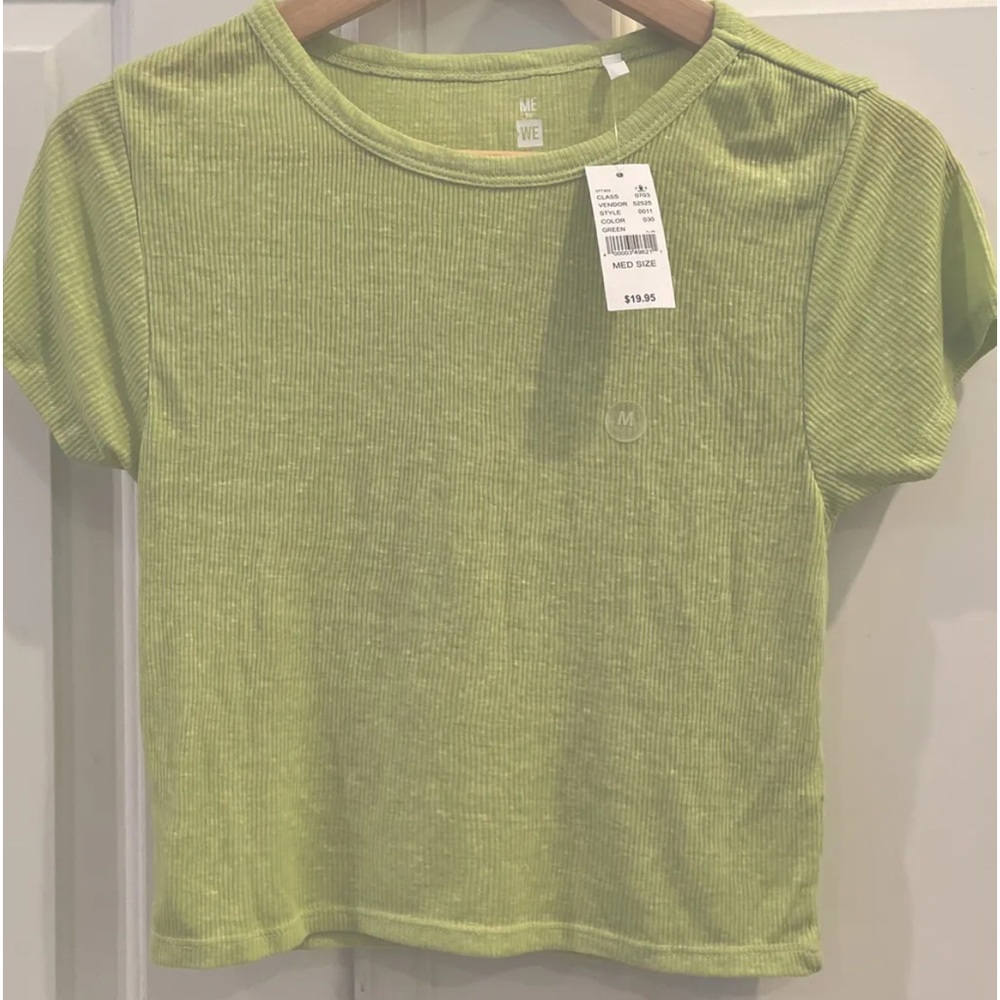 NWT Me to We Pacsun Cropped Light T-Shirt Lime Green Women Sz M Medium CUTE